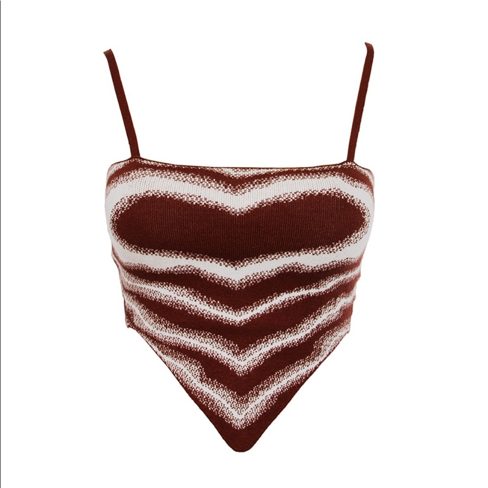 New with Tag: Heart Wave Print Crop Knit Top - Angle Hem and Adjustable Straps